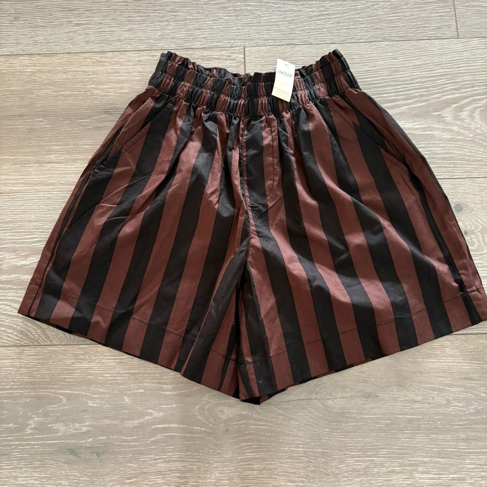 NWT Aerie Womens Brown Black Striped Pull On Elastic Waistband Shorts Size‎ 2XS